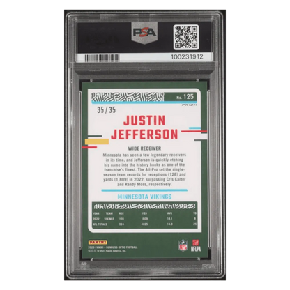 Justin Jefferson PSA 10 2023 Panini Donruss Optic Bronze Mojo #35/ 35 Card #125