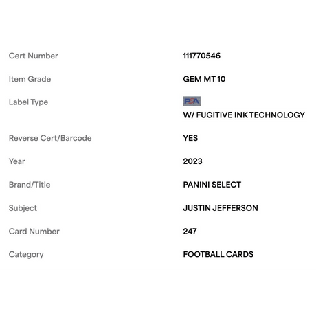 Justin Jefferson PSA 10 2023 Panini Select Card #247