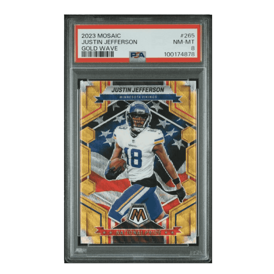 Justin Jefferson PSA 8 2023 Panini Mosaic Gold Wave Card #265