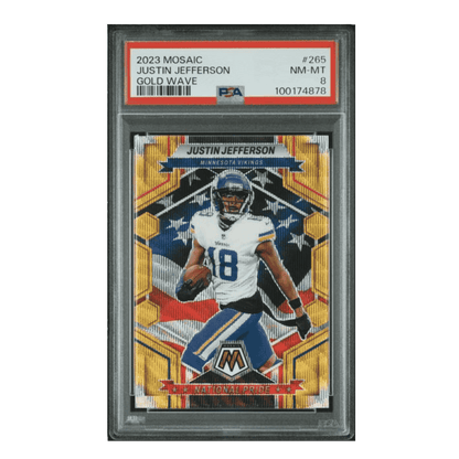 Justin Jefferson PSA 8 2023 Panini Mosaic Gold Wave Card #265