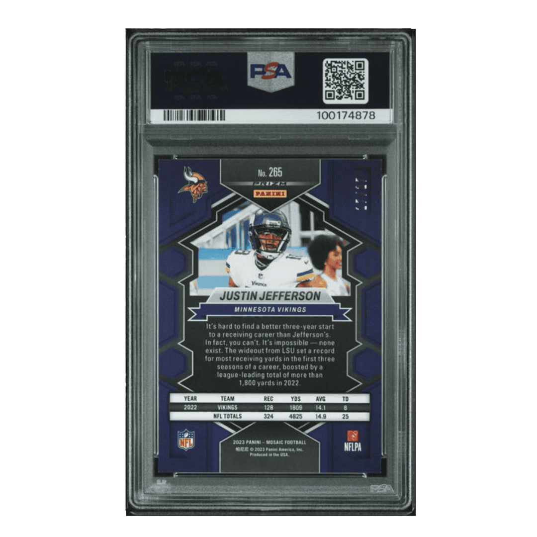 Justin Jefferson PSA 8 2023 Panini Mosaic Gold Wave Card #265