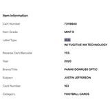 Justin Jefferson PSA 9 2020 Panini Donruss Optic Rated Rookie Card #163