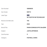 Justin Jefferson PSA 9 2023 Panini Donruss Optic Blazers Card #11