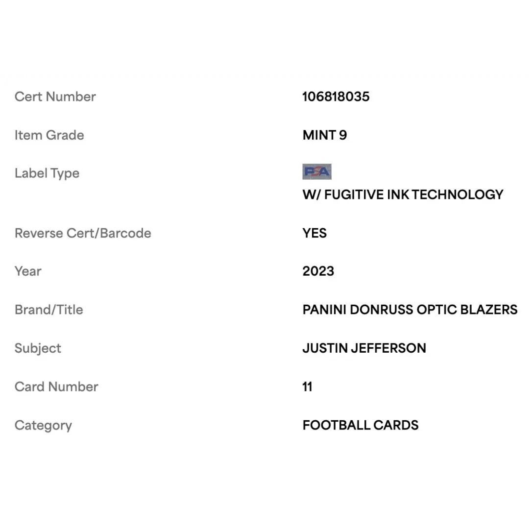 Justin Jefferson PSA 9 2023 Panini Donruss Optic Blazers Case Hit Card #11