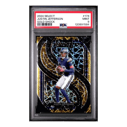 Justin Jefferson PSA 9 2024 Panini Select Gold Shock #d/ 10 Card #174