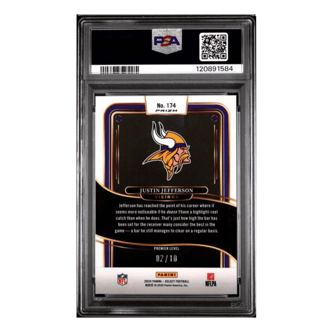 Justin Jefferson PSA 9 2024 Panini Select Gold Shock #d/ 10 Card #174