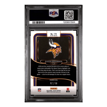 Justin Jefferson PSA 9 2024 Panini Select Gold Shock #d/ 10 Card #174
