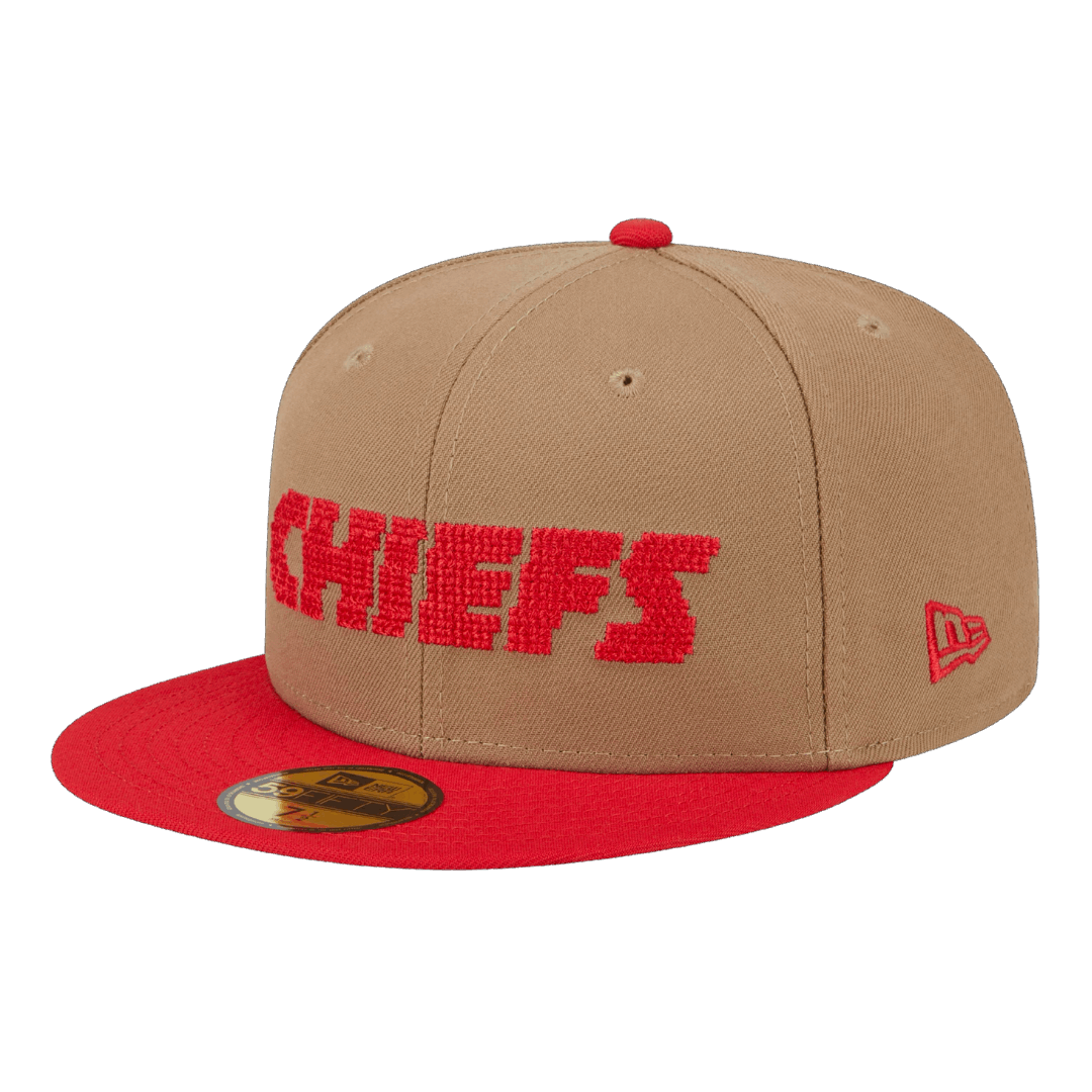 Kansas City Chiefs 8-Bit Wordmark New Era Khaki 59FIFTY Fitted Hat