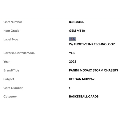 Keegan Murray PSA 10 2022 Panini Mosaic Storm Chasers Rookie RC Card #1