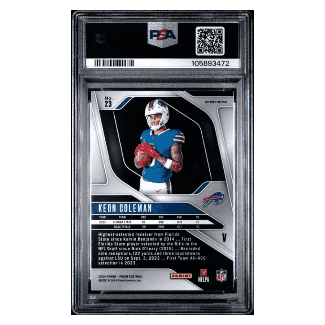 Keon Coleman PSA 9 2024 Panini Prizm Variation No Huddle Rookie RC Card #23