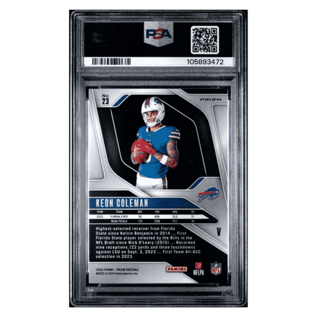 Keon Coleman PSA 9 2024 Panini Prizm Variation No Huddle Rookie RC Card #23