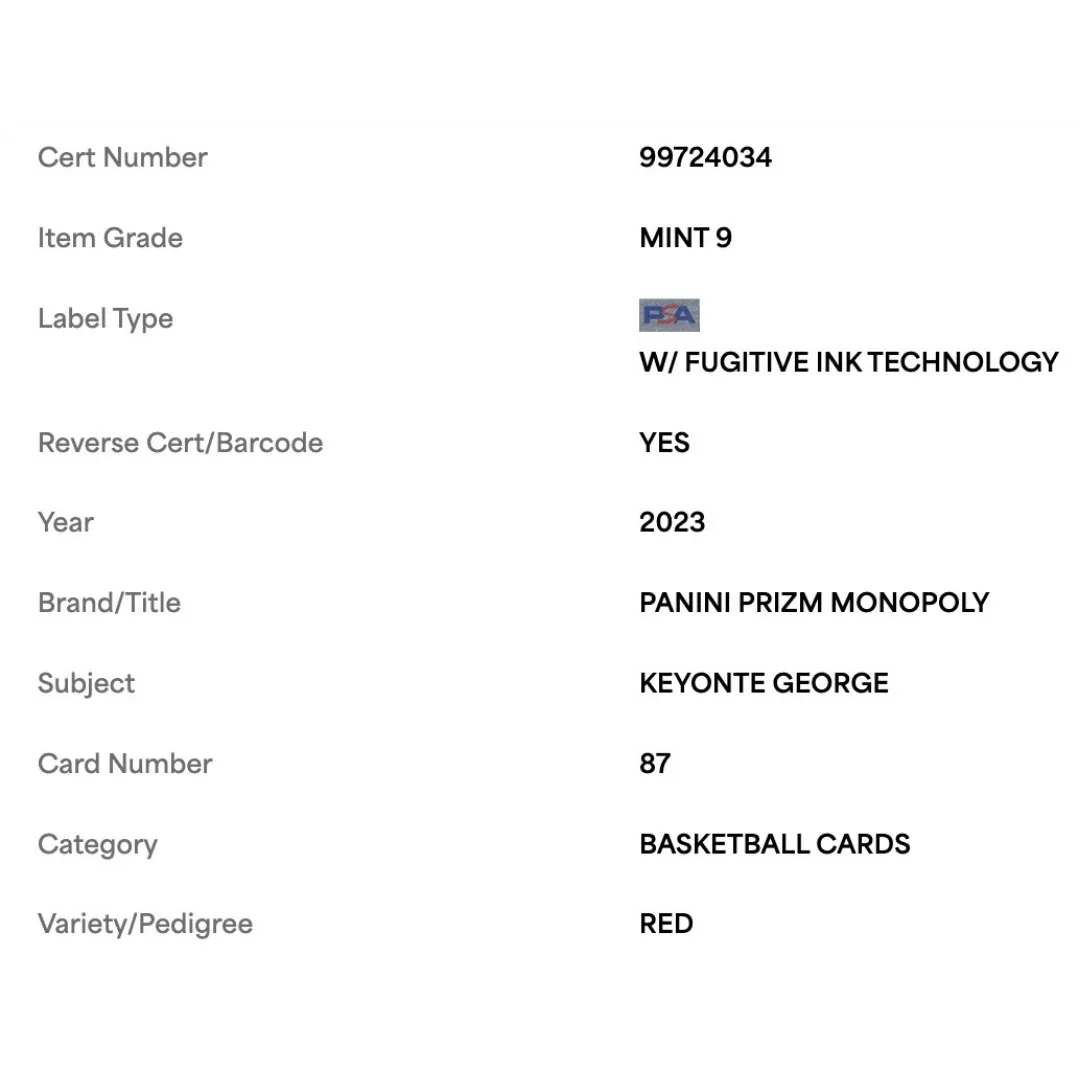 Keyonte George PSA 9 2023 Panini Prizm Monopoly Red #d/ 99 Card #87