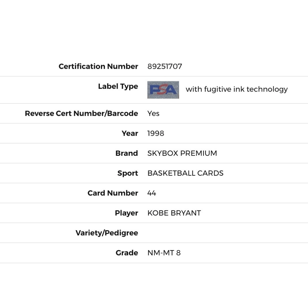 Kobe Bryant PSA 8 1998 Skybox Premium Card #44