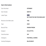 Kyle Pitts PSA 9 2021 Panini Prizm Blue Wave Rookie RC #d/199 Card #341