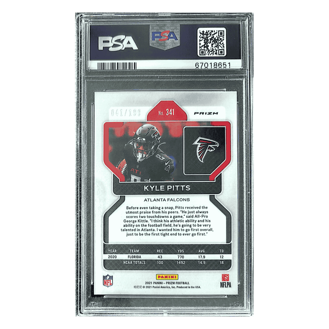 Kyle Pitts PSA 9 2021 Panini Prizm Blue Wave Rookie RC #d/199 Card #341