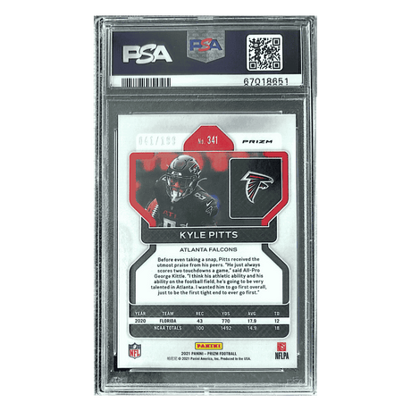 Kyle Pitts PSA 9 2021 Panini Prizm Blue Wave Rookie RC #d/199 Card #341