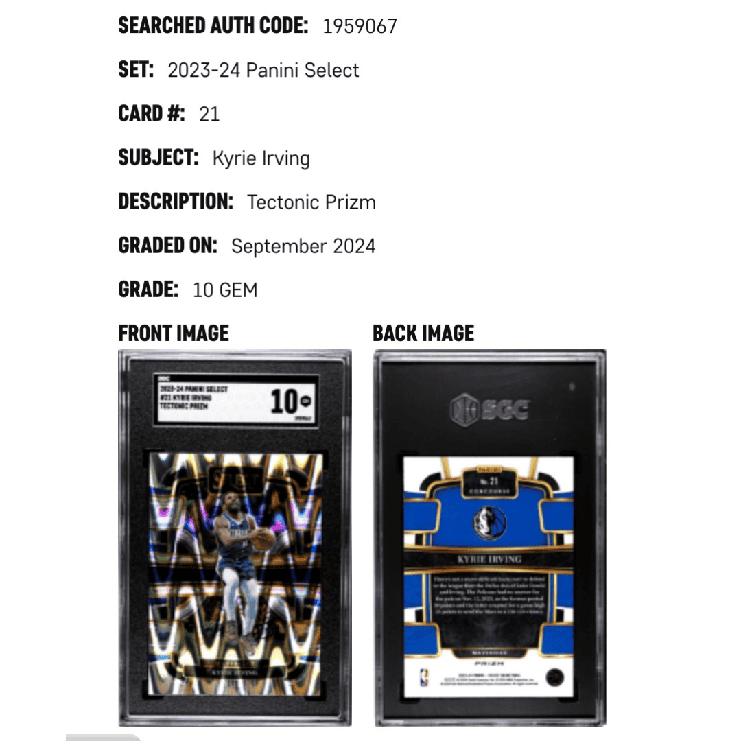 Kyrie Irving SGC 10 2023-24 Panini Select Tectonic Prizm #21