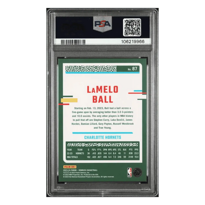 LaMelo Ball PSA 9 2023 Panini Donruss Holo Gold Laser #d/ 10 Card #87