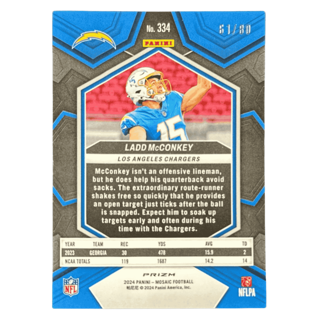 Ladd McConkey 2024 Panini Mosaic Fusion Red & Yellow #d/80 Rookie Card #334