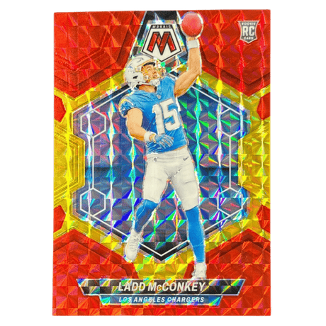Ladd McConkey 2024 Panini Mosaic Fusion Red & Yellow #d/80 Rookie Card #334