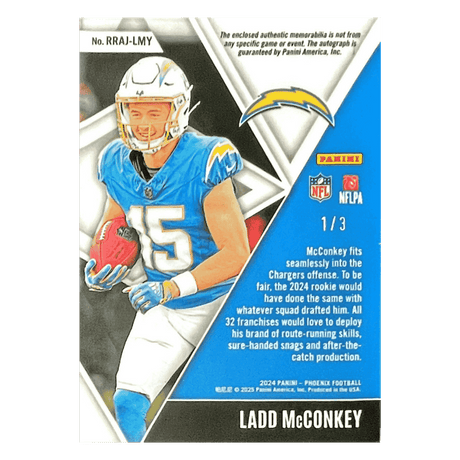 Ladd McConkey 2024 Panini Phoenix Jersey Patch RPA #d/3 Logo Tag Card #RRAJ-LMY