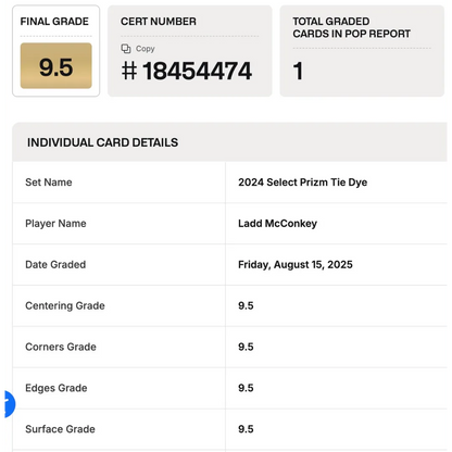 Ladd McConkey BGS 9.5 2024 Panini Select Prizm Tie Dye Rookie RC #d/ 25 Card #478