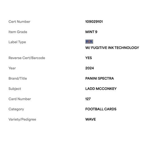 Ladd McConkey PSA 9 2024 Panini Spectra Wave #d/11 Rookie RC Card #127