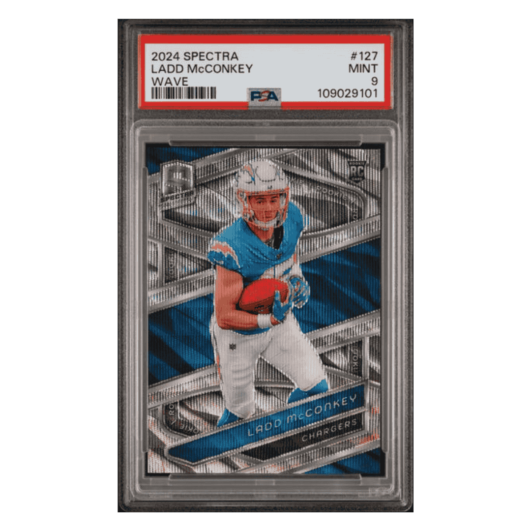 Ladd McConkey PSA 9 2024 Panini Spectra Wave #d/11 Rookie RC Card #127