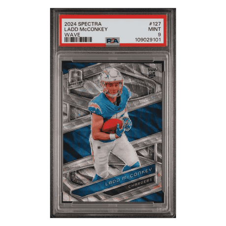 Ladd McConkey PSA 9 2024 Panini Spectra Wave #d/11 Rookie RC Card #127