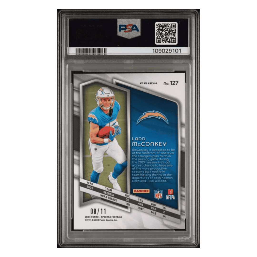 Ladd McConkey PSA 9 2024 Panini Spectra Wave #d/11 Rookie RC Card #127
