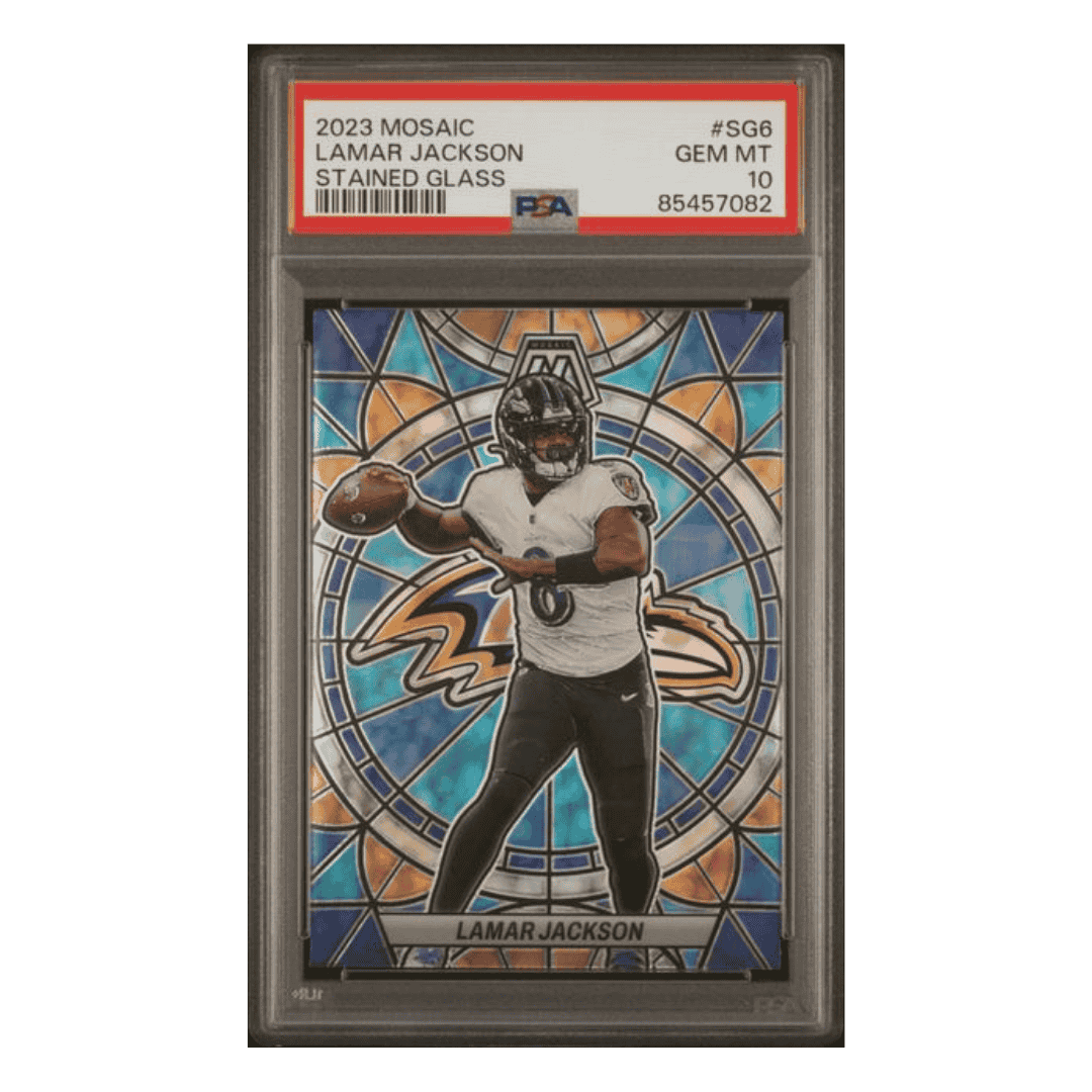 Lamar Jackson PSA 10 2023 Panini Mosaic Stained Glass Card #SG6