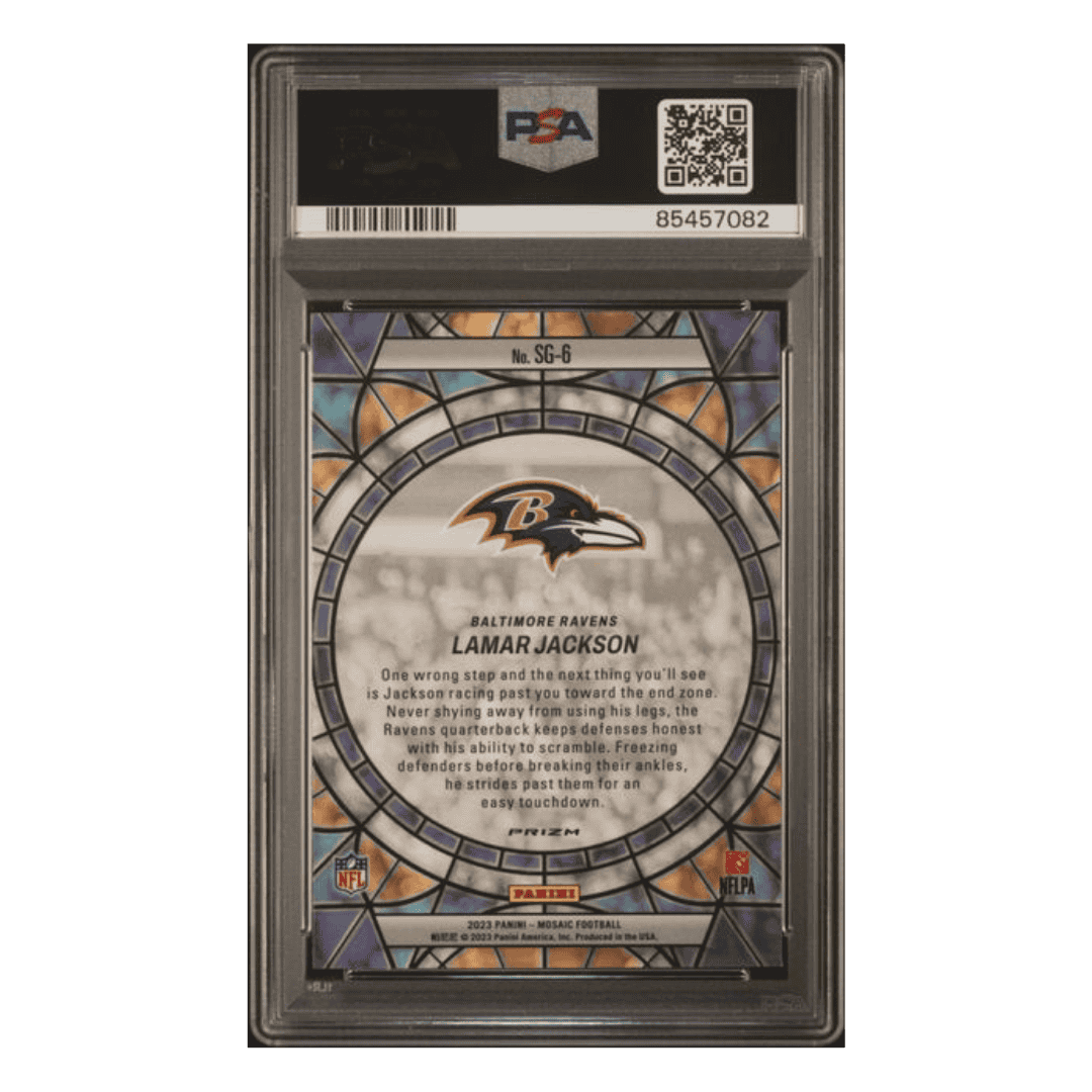 Lamar Jackson PSA 10 2023 Panini Mosaic Stained Glass Card #SG6