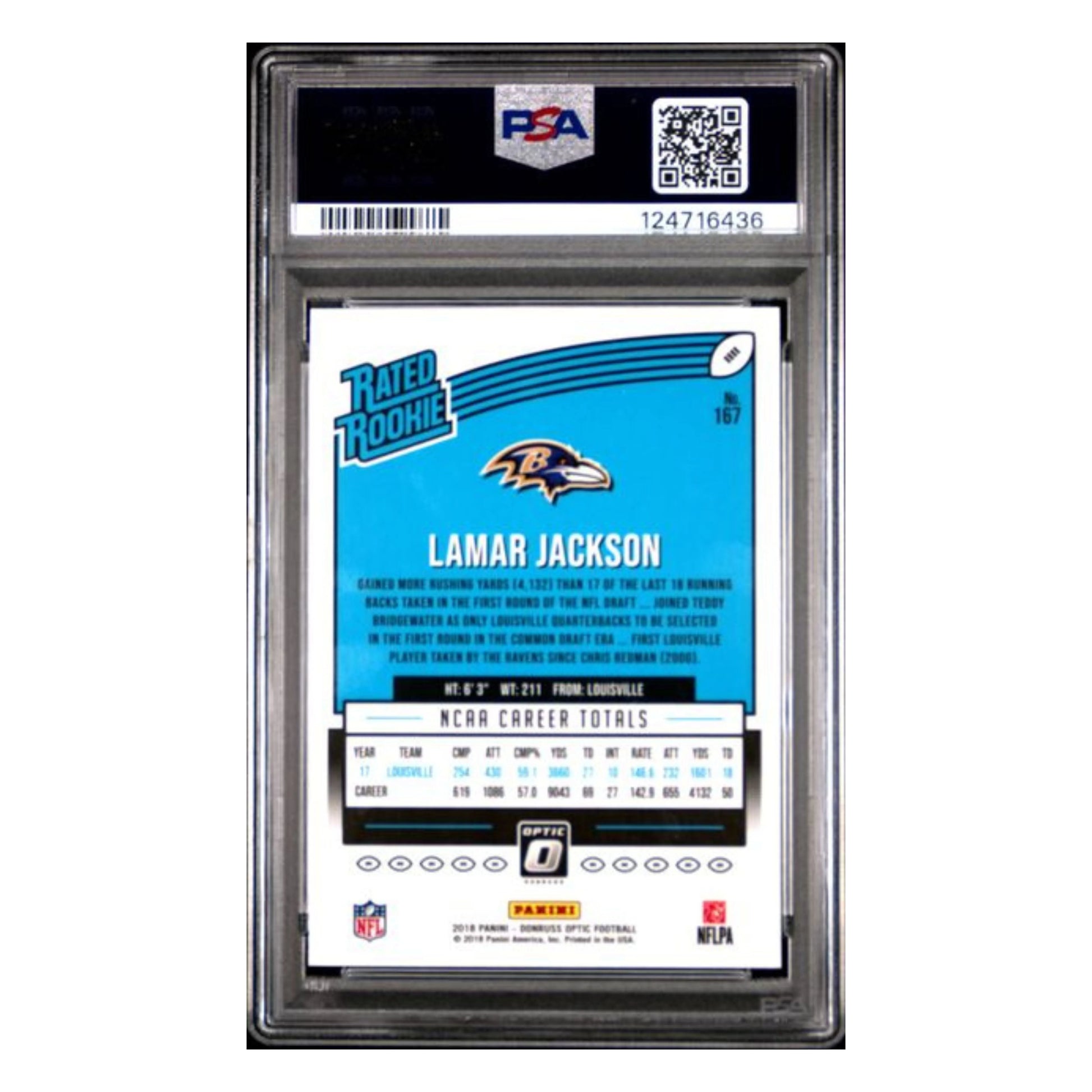 Lamar Jackson PSA 10 2018 Panini Donruss Optic Rated Rookie Card #167