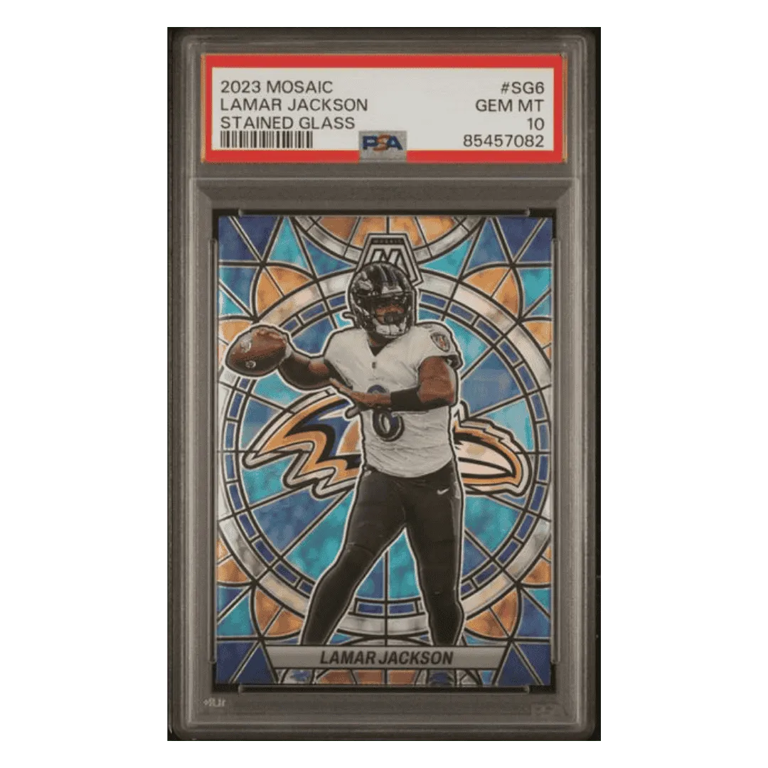Lamar Jackson PSA 10 2023 Panini Mosaic Stained Glass Card #SG6
