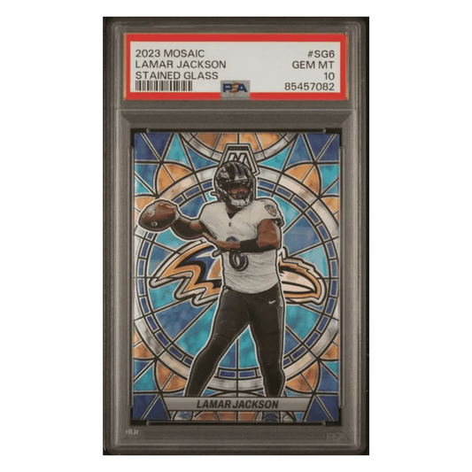 Lamar Jackson PSA 10 2023 Panini Mosaic Stained Glass Card #SG6