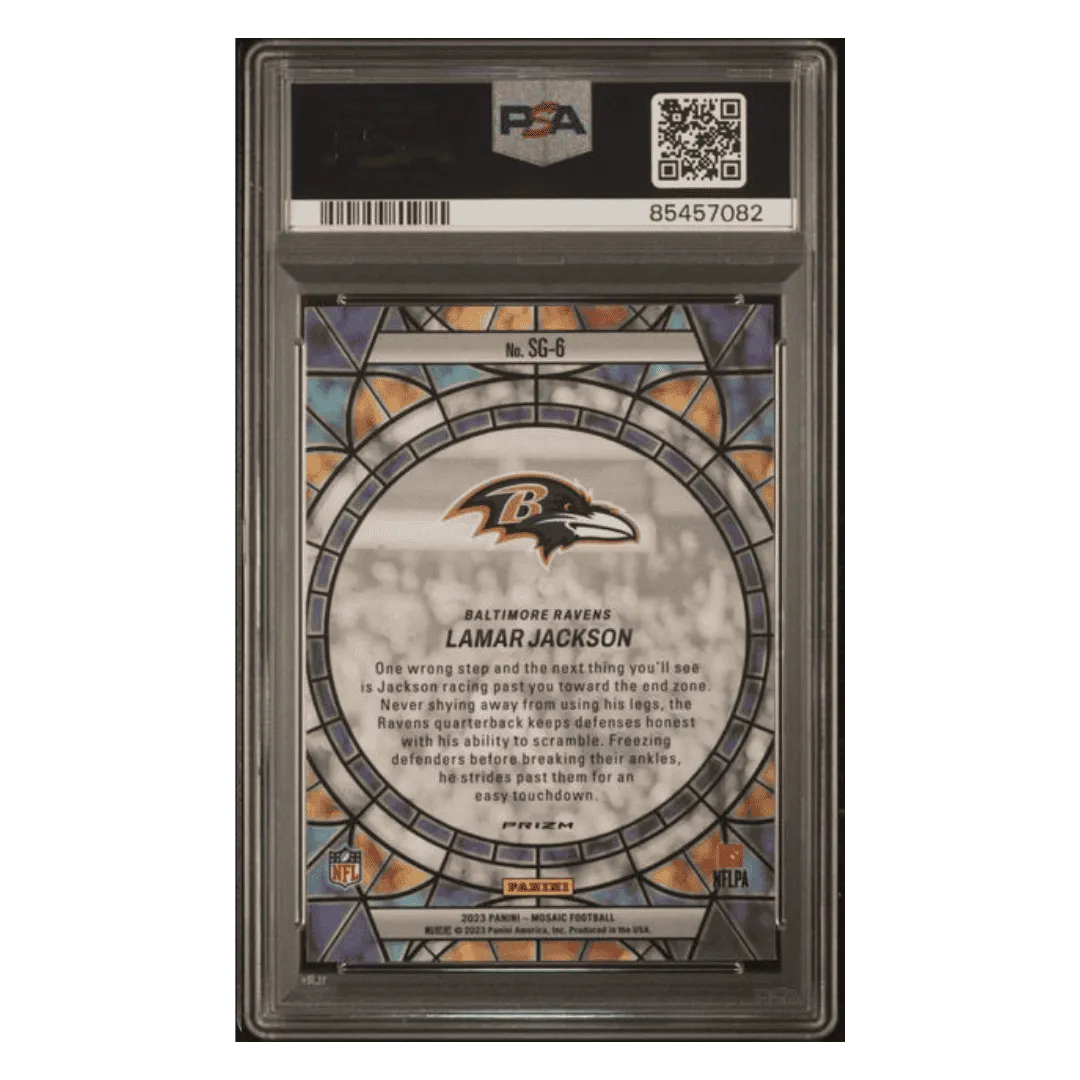 Lamar Jackson PSA 10 2023 Panini Mosaic Stained Glass Card #SG6