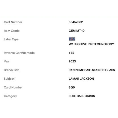 Lamar Jackson PSA 10 2023 Panini Mosaic Stained Glass Card #SG6