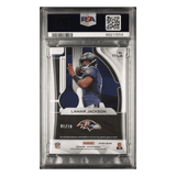 Lamar Jackson PSA 8 2023 Panini Spectra Triple Threats Relics Patch NN Orange #1/10 Card #TTLJA