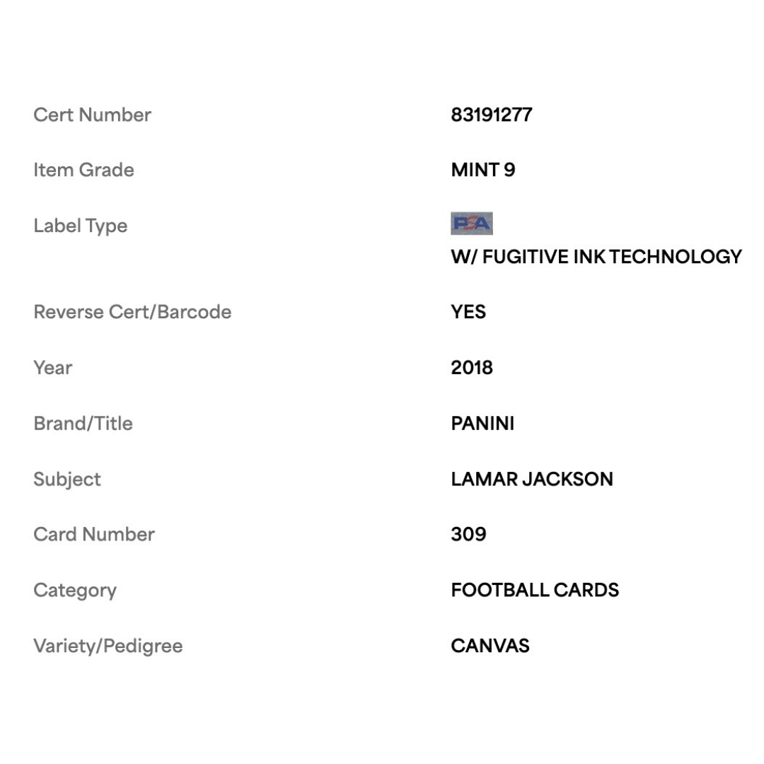 Lamar Jackson PSA 9 2018 Panini Canvas Rookie RC Card #309