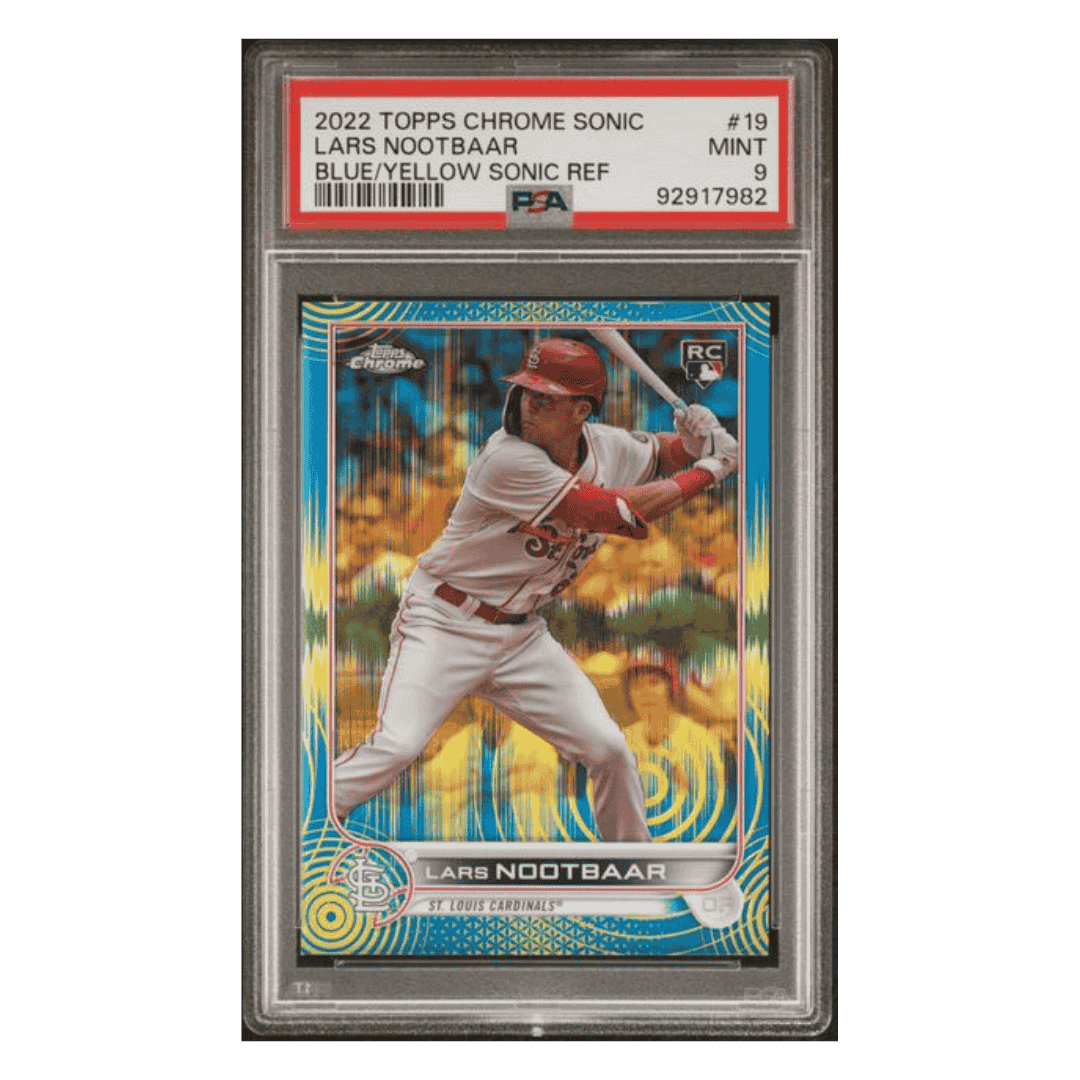 Lars Nootbaar PSA 9 2022 Topps Chrome Sonic Blue Yellow Sonic Refractor Rookie RC #d /75 Card #19