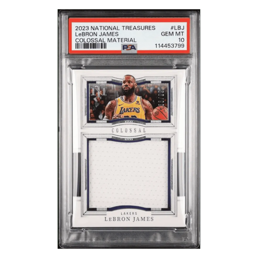 LeBron James PSA 10 2023 Panini National Treasures Colossal Material Patch #d/ 99 POP 2 Card #LBJ