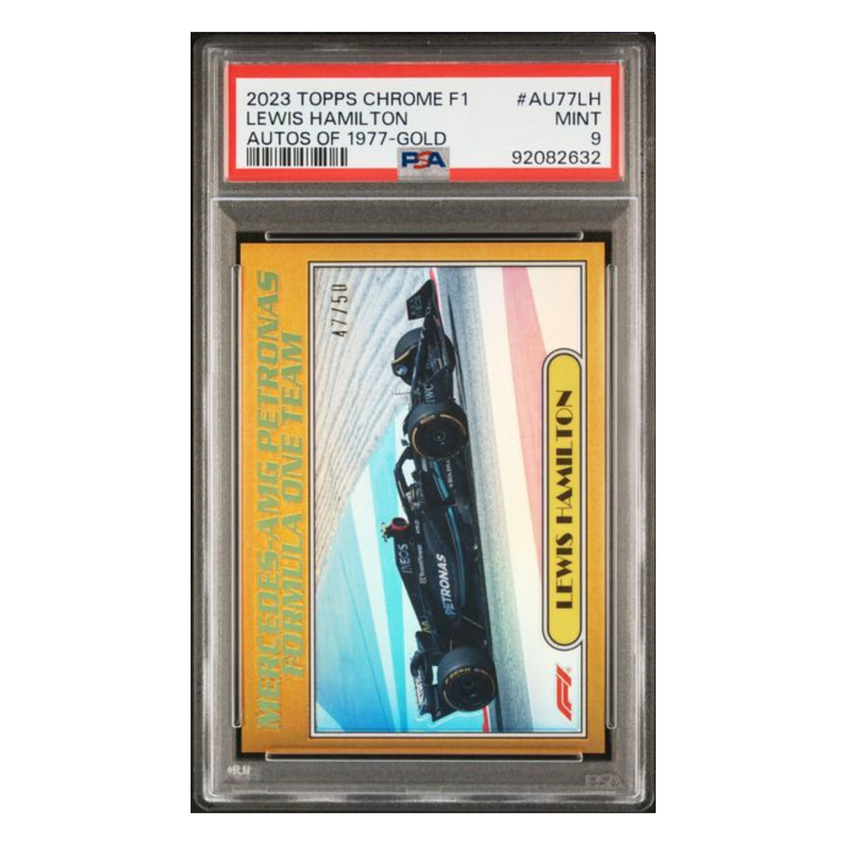 Lewis Hamilton PSA 9 2023 Topp Chrome F1 Autos of 1977 Gold #d/ 50 Card #AU77LH