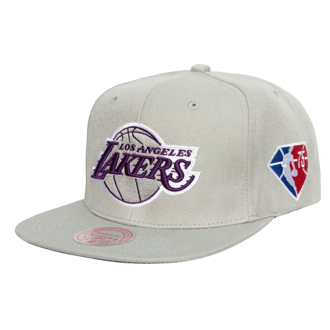 Los Angeles Lakers Mitchell and Ness 75th Anniversary Side Patch Snapback Hat