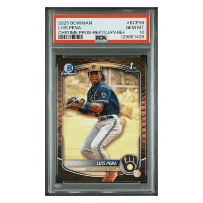Luis Pena PSA 10 2025 Topps Bowman Chrome Prospects Reptilian Refractor Card #BCP38