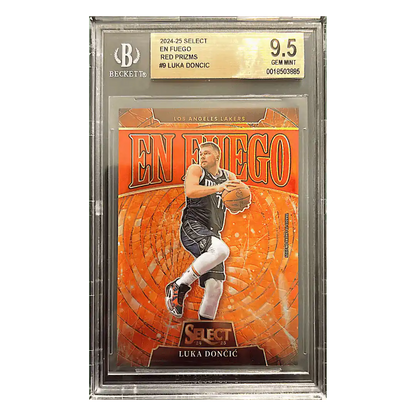 Luka Doncic BGS 9.5 2024-25 Panini Select En Fuego Red Prizms #d/ 99 Card #9