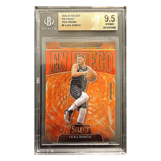 Luka Doncic BGS 9.5 2024-25 Panini Select En Fuego Red Prizms #d/ 99 Card #9