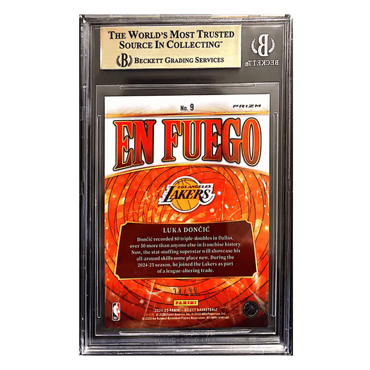 Luka Doncic BGS 9.5 2024-25 Panini Select En Fuego Red Prizms #d/ 99 Card #9