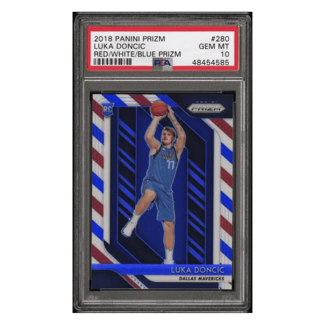 Luka Doncic PSA 10 2018 Panini Prizm Red/ White/ Blue Prizm Rookie RC Card #280