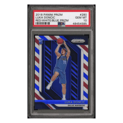Luka Doncic PSA 10 2018 Panini Prizm Red/ White/ Blue Prizm Rookie RC Card #280