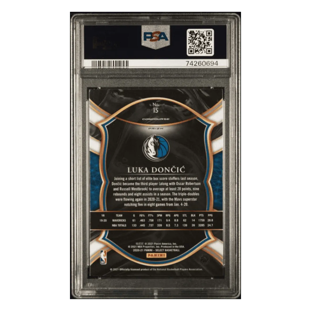 Luka Doncic PSA 10 2020 Panini Select Blue/White/Purple Cracked Ice Card #15